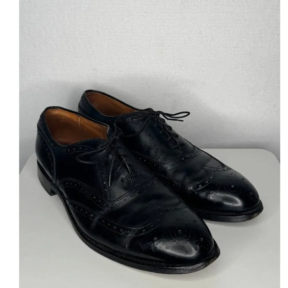 Alden England Black Leather Wingtip Brogue Shoes 12D Vintage